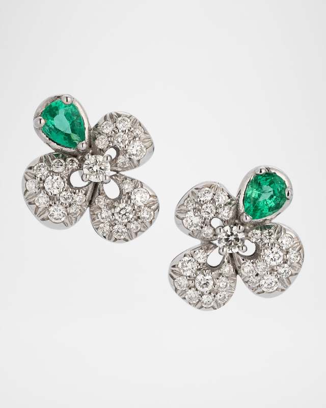 18K White Gold Ischia Diamond and Emerald Earrings